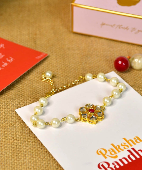 Sowpeace Exquisite Pearl Rakhi Pack of 1 with Roli Chawal and Greeting card combo for Raksha Bandhan and Gifting — image 2