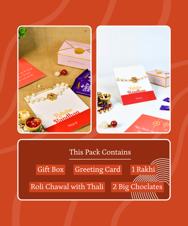 Sowpeace Exquisite Pearl Rakhi Pack of 1 with Roli Chawal and Greeting card combo for Raksha Bandhan and Gifting — image 9