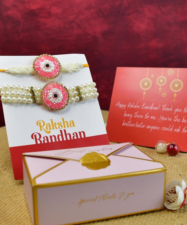 Sowpeace Exquisite Pink Circle Rakhi Pack of 2 with Roli Chawal and Greeting card combo for Raksha Bandhan and Gifting — image 6