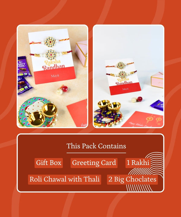Sowpeace Exquisite Red Centre Flower Rakhi Pack of 2 with Roli Chawal and Greeting card combo for Raksha Bandhan and Gifting — image 3