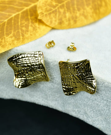 Sowpeace Gold Croc Stainless Steel Textured Square Earrings | Modern One‑Size Lightweight Jewelry for Women — alternate view