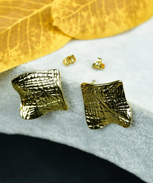 Sowpeace Gold Croc Stainless Steel Textured Square Earrings | Modern One‑Size Lightweight Jewelry for Women — image 2