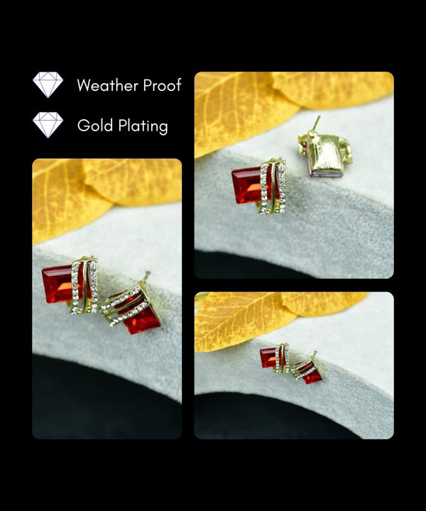 Sowpeace Gold Red Stainless Steel Crystal Lining Earrings | Elegant One‑Size Lightweight Jewelry for Women & Daily Wear — image 4