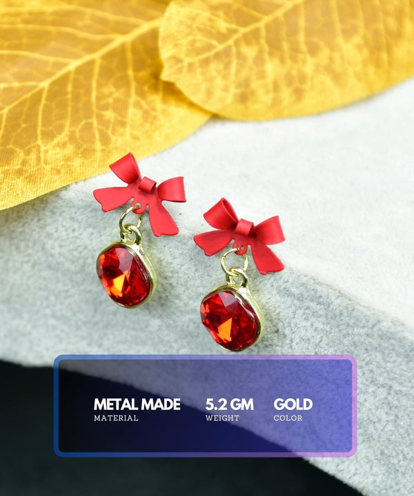 Sowpeace Gold Red Stainless Steel Crystal Ribbon Earrings | Elegant One‑Size Lightweight Jewelry for Women & Daily Wear — image 3
