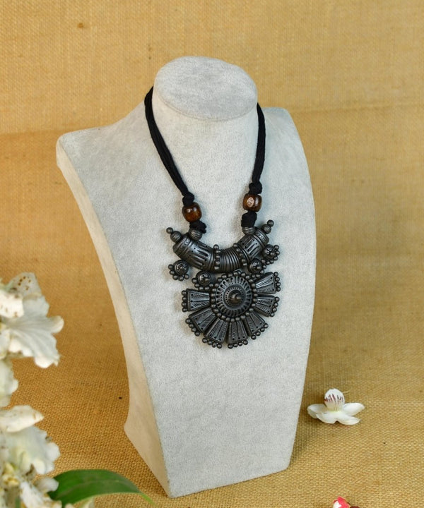 Sowpeace Handcrafted Terracotta Necklace: Crescent Pendant with Petal Design — image 2