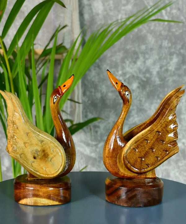 Sowpeace Pair of Wooden handcarved swan Artisan Home Decor — image 2