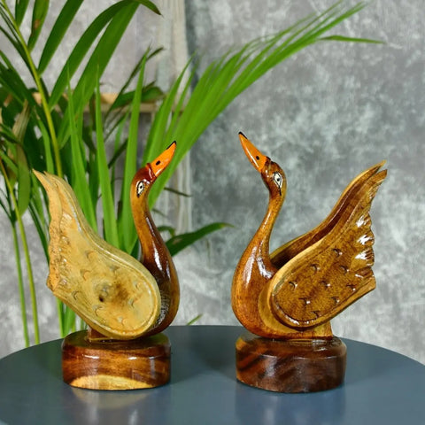 Sowpeace Pair of Wooden handcarved swan Artisan Home Decor