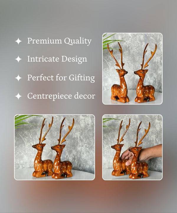 Sowpeace Pair of wooden sitting deer Artisan Decor — image 3