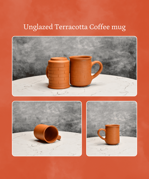 Sowpeace Premium Unglazed Terracotta Imprinted Drink Mugs (Set of 2) | Handcrafted Rustic Brown Coffee & Tea Cups for Gifting & Daily Use — image 6