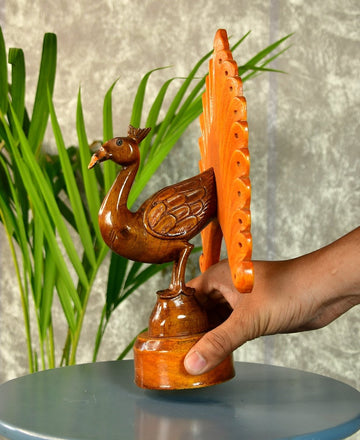 Sowpeace Wooden Peacock: Artisan Bicolor Tabletop Decor — alternate view