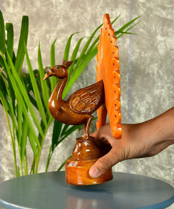 Sowpeace Wooden Peacock: Artisan Bicolor Tabletop Decor — image 2