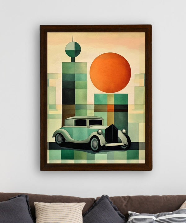Sowpeace's Handcrafted Geometric Car Watercolor Art – Premium Indian-Inspired Canvas Wall Print for Stylish Home Decor — image 3