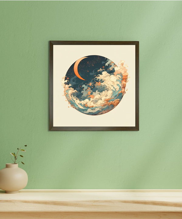 Sowpeace's Handcrafted Moon Over Earth Line Art – Premium Indian-Inspired Canvas Print for Contemporary Home Decoration — image 3