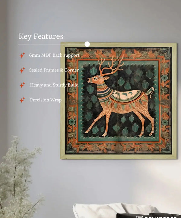 Sowpeace's Handcrafted Premium Pichwai Reindeer Abstract Wall Painting – Canvas Decor for Elegant and Cultural Interiors — image 6