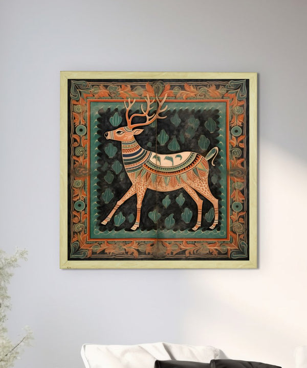 Sowpeace's Handcrafted Premium Pichwai Reindeer Abstract Wall Painting – Canvas Decor for Elegant and Cultural Interiors — image 4