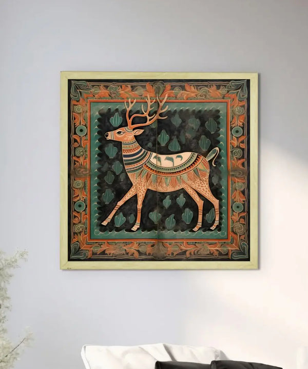 Sowpeace's Handcrafted Premium Pichwai Reindeer Abstract Wall Painting – Canvas Decor for Elegant and Cultural Interiors — image 4