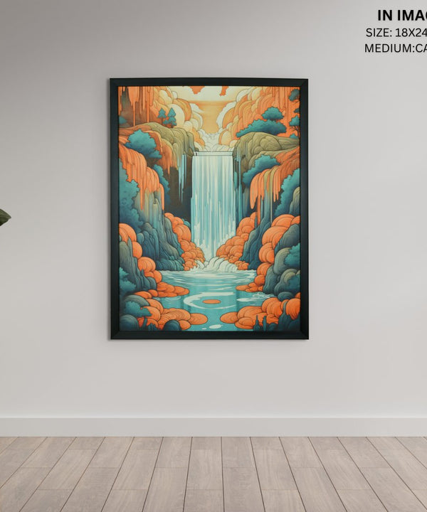 Sowpeace's Handcrafted Boho Day-Night Waterfall Line Art – Premium Set of 2, Indian-Inspired Canvas Prints — image 5