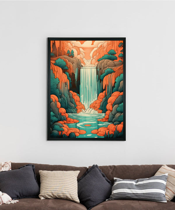 Sowpeace's Handcrafted Boho Day-Night Waterfall Line Art – Premium Set of 2, Indian-Inspired Canvas Prints — image 2