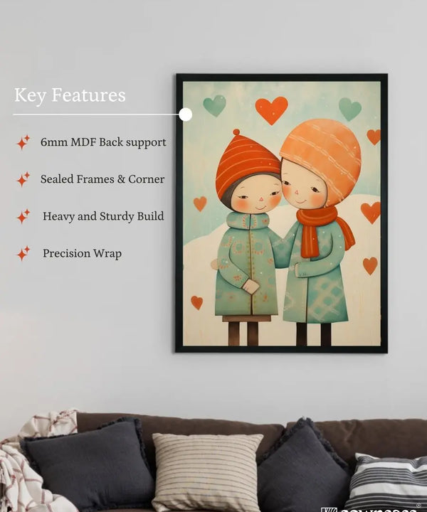 Warmth Within: Sowpeace's Premium Boy & Girl Winter Canvas Art – Handcrafted Indian-Inspired Prints for Cozy Holiday Decor — image 6