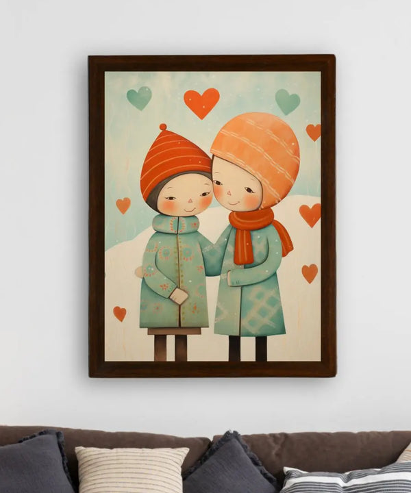 Warmth Within: Sowpeace's Premium Boy & Girl Winter Canvas Art – Handcrafted Indian-Inspired Prints for Cozy Holiday Decor — image 3