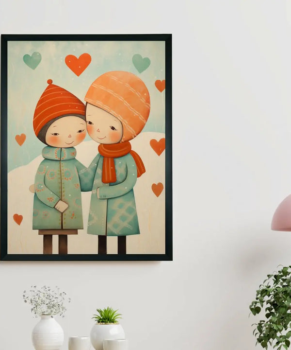 Warmth Within: Sowpeace's Premium Boy & Girl Winter Canvas Art – Handcrafted Indian-Inspired Prints for Cozy Holiday Decor — image 2