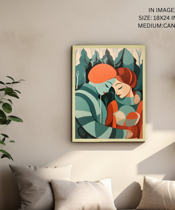 Winter Whispers: Premium Modern Couple Canvas Print by Sowpeace – Handcrafted Indian-Inspired Art for Elegant Winter Home Decor — image 5