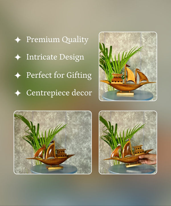 Wooden House Boat: Artisan-Crafted Tabletop Elegance — image 3