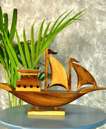 Wooden House Boat: Artisan-Crafted Tabletop Elegance — alternate view
