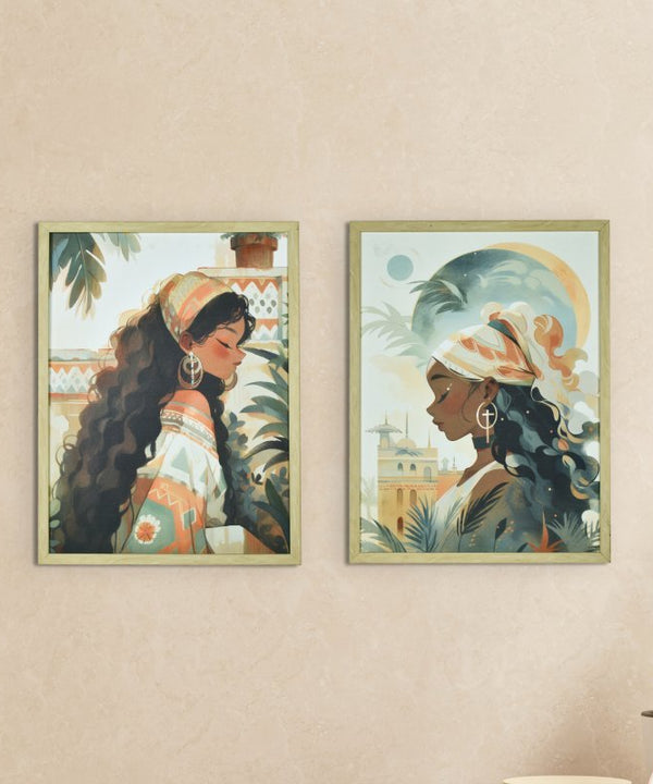 Sowpeace's Handcrafted Boho Sunny Day Abstract Wall Art – Premium Set of 2, Indian-Inspired Canvas Decor — main view