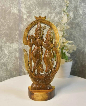 Wooden Radhe Krishna: Artisan Tabletop Decor — alternate view