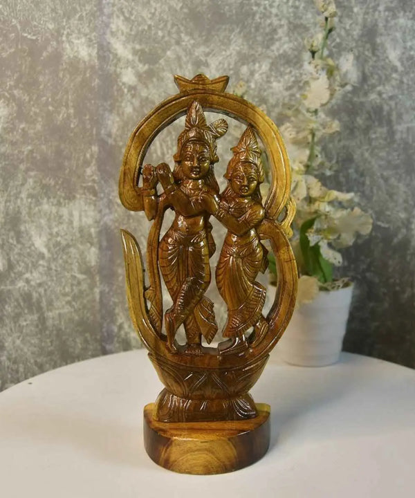 Wooden Radhe Krishna: Artisan Tabletop Decor — main view