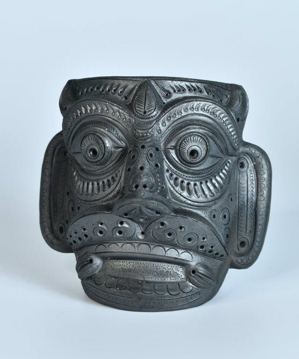 Unique Black Terracotta Asur Mask with Vase - Artisan Home Décor — image 6