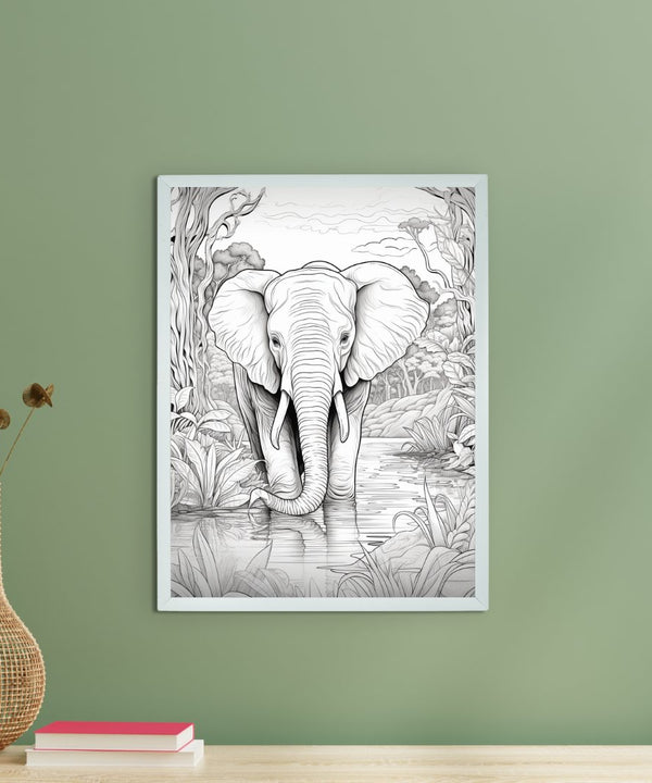 Jungle Symphony: Handcrafted Line Art Elephant Canvas – Premium Indian-Inspired Wall Art for Modern Home Decoration — main view