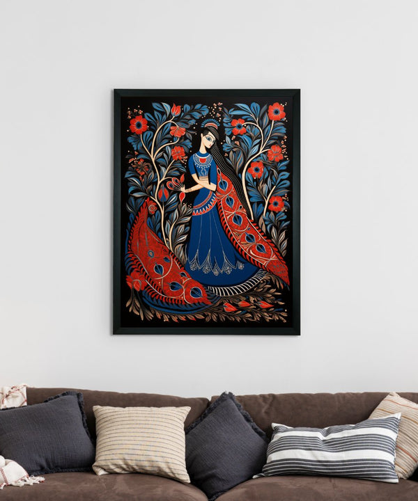 Sowpeace Radiance: Handcrafted Women & the Peacock Spirit – Premium Indian-Inspired Canvas Print for Elegant Decor — image 2