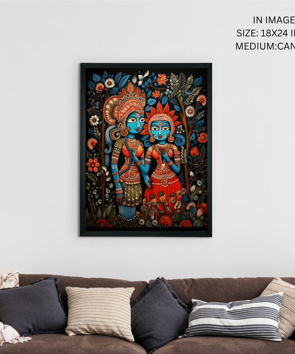 Sowpeace Serenity: Handcrafted Krishna & Radha's Bliss – Premium Indian-Inspired Canvas Wall Print for Spiritual Home Decor — image 5