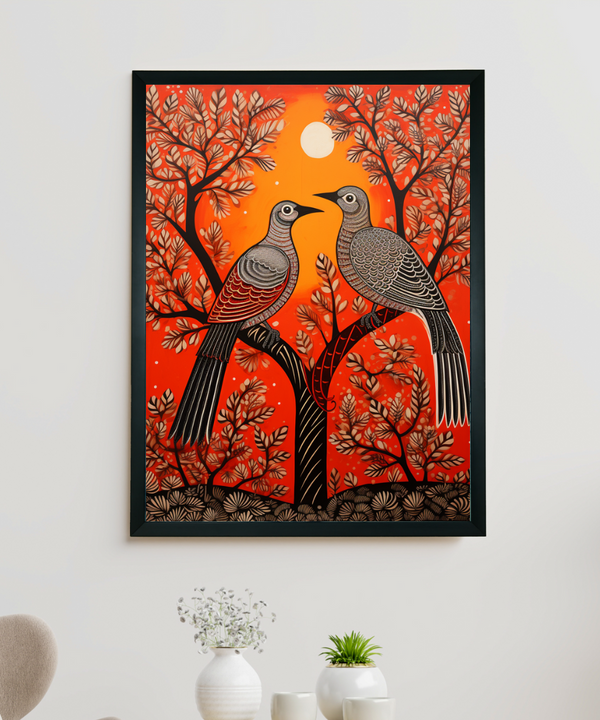 Pigeon Flight, Sunset Symphony: Sowpeace Handcrafted Canvas – Premium Indian-Inspired Art for Stylish Home Interiors — image 2