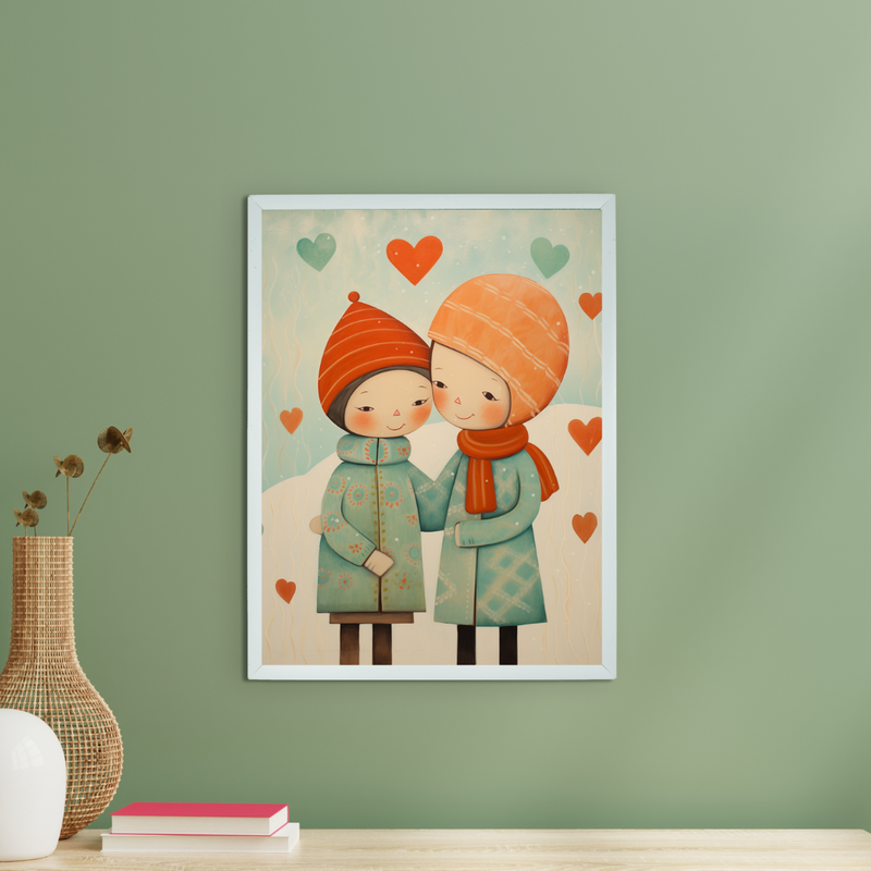 Warmth Within: Sowpeace's Premium Boy & Girl Winter Canvas Art – Handcrafted Indian-Inspired Prints for Cozy Holiday Decor – view 1