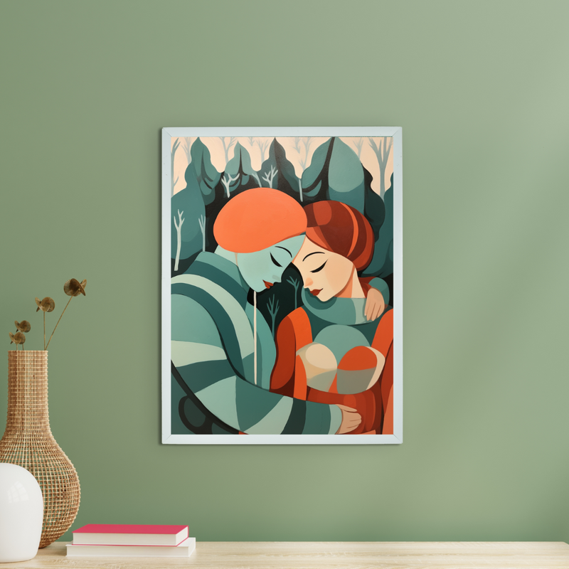 Winter Whispers: Premium Modern Couple Canvas Print by Sowpeace – Handcrafted Indian-Inspired Art for Elegant Winter Home Decor – view 1
