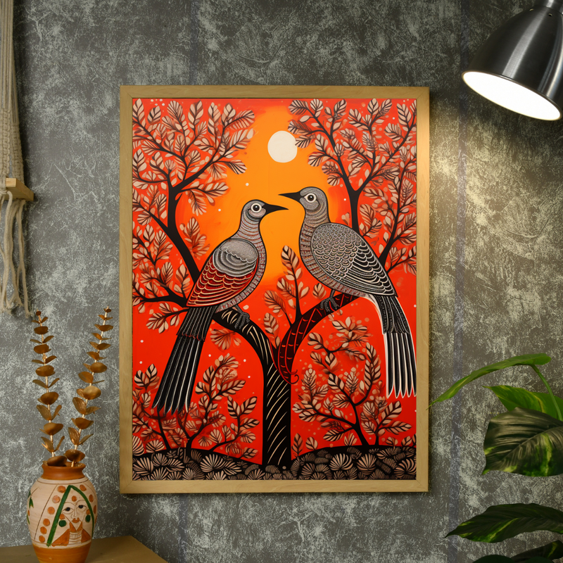 Pigeon Flight, Sunset Symphony: Sowpeace Handcrafted Canvas – Premium Indian-Inspired Art for Stylish Home Interiors – view 4