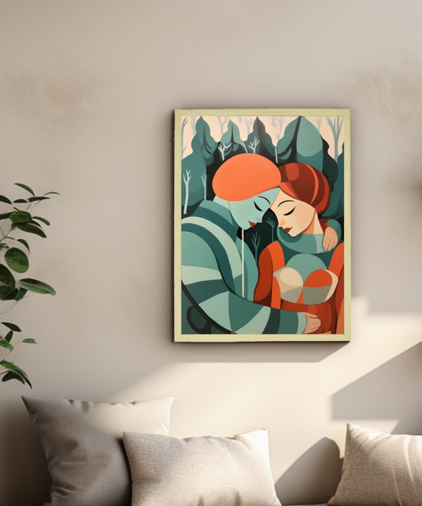 Winter Whispers: Premium Modern Couple Canvas Print by Sowpeace – Handcrafted Indian-Inspired Art for Elegant Winter Home Decor — image 4