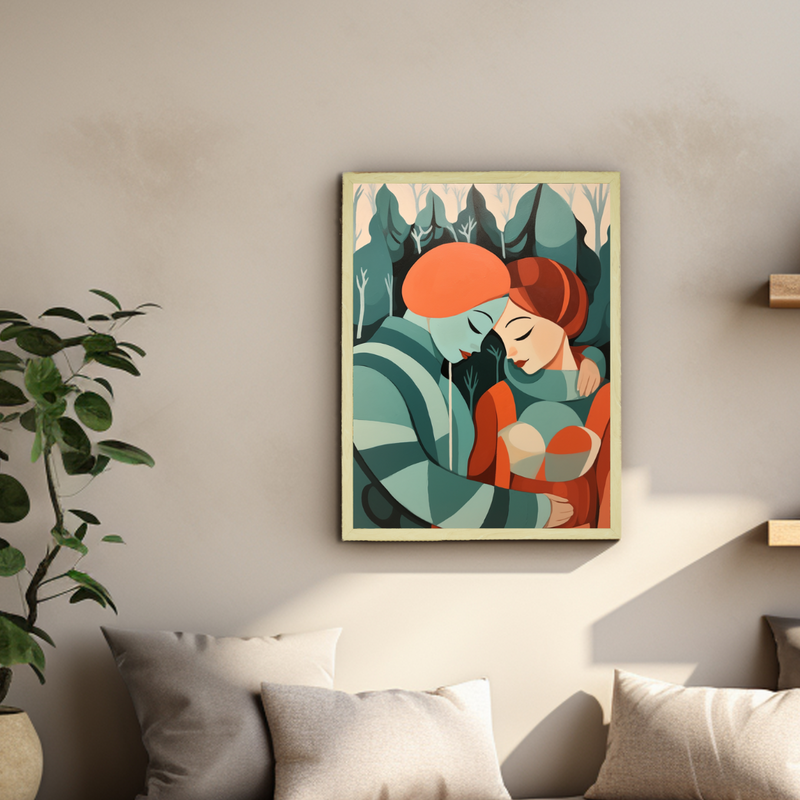 Winter Whispers: Premium Modern Couple Canvas Print by Sowpeace – Handcrafted Indian-Inspired Art for Elegant Winter Home Decor – view 4