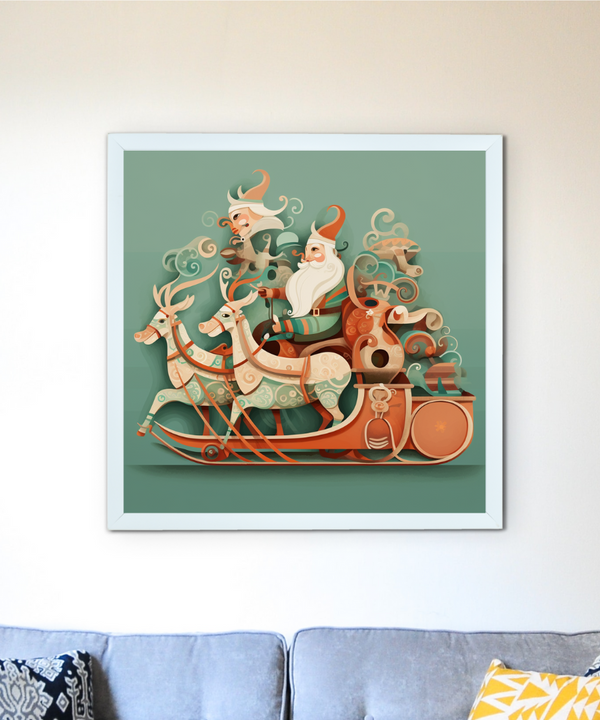 Sowpeace: Santa & Reindeer – Premium Wall Art Wonderland – Handcrafted Indian-Inspired Prints for Stylish Holiday Decor — main view