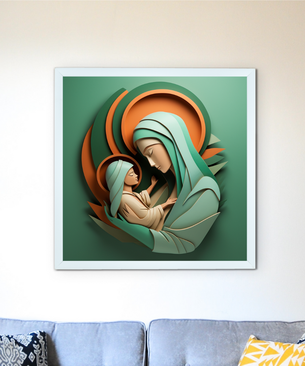 Sacred Bond: Sowpeace's Handcrafted Mother & Child Canvas – Premium Indian-Inspired Art for Elegant Home and Family Decor — main view