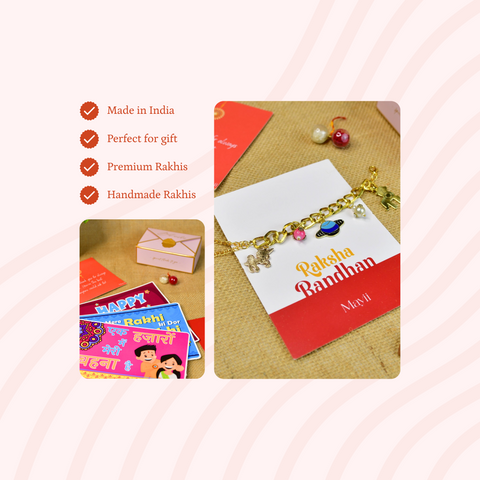 Sowpeace Exquisite Metal Abstract Rakhi Pack of 1 with Roli Chawal and Greeting card combo for Raksha Bandhan and Gifting