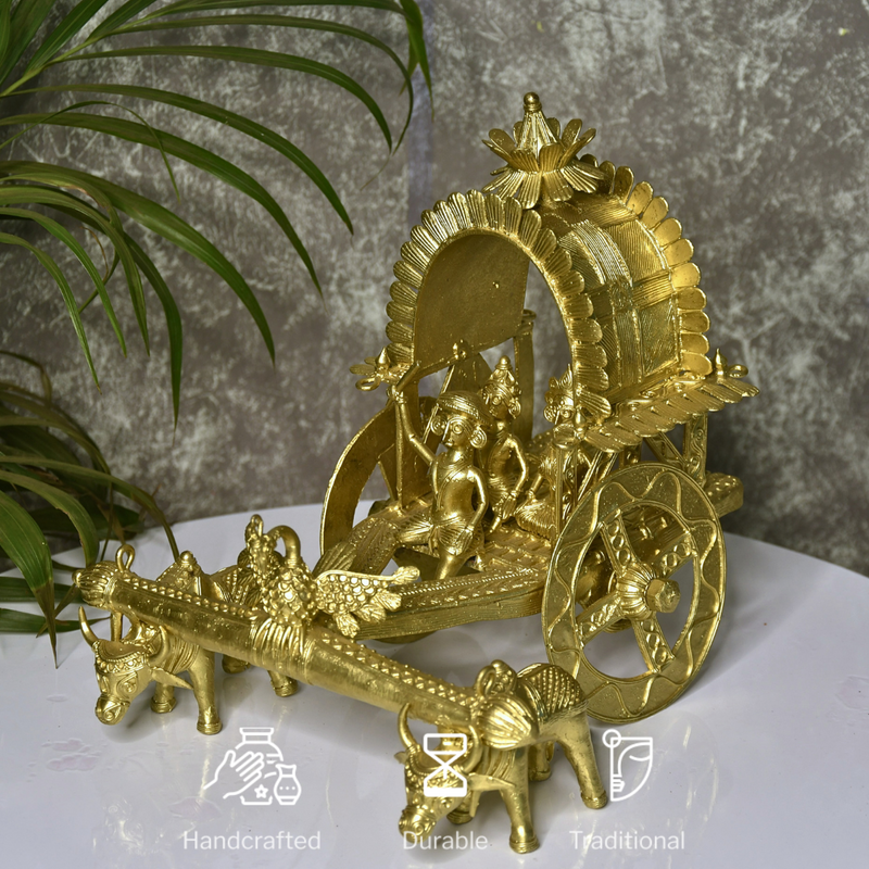 Large Dhokra Craft - Cow Cart Brass Decor – view 9