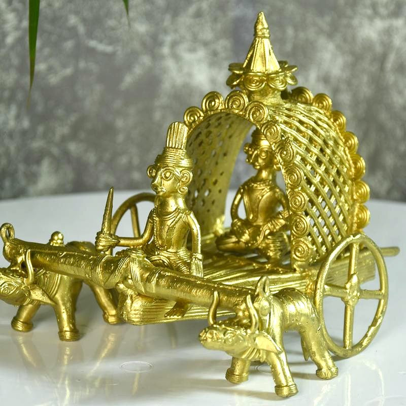 Dhokra art Brass Decor Cow Cart – view 1