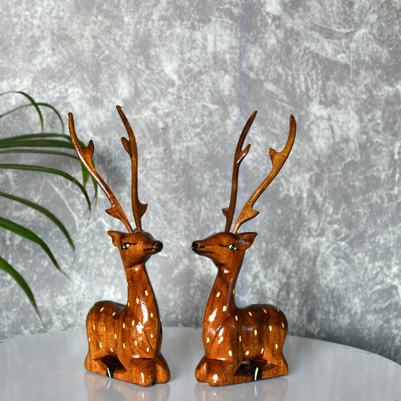 Sowpeace Pair of wooden sitting deer Artisan Decor – view 1