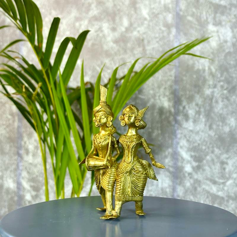 Dhokra Tribal Couple with Dhol Tabletop Decor – view 6