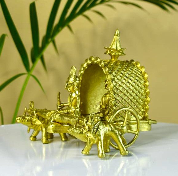 Dhokra art Brass Decor Cow Cart – view 2