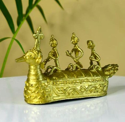 Dhokra Boat: Artisan Brass Tabletop Decor of Ancient Times. – view 1